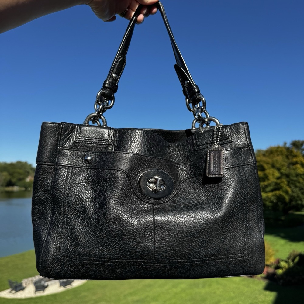 Coach Black Pebbled Leather Turn Lock Penelope Satchel Bag F16531